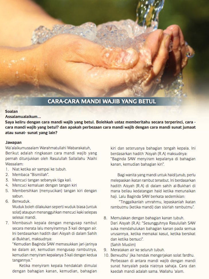 Cara Mandi Wajib Yang Betul Untuk Lelaki Perempuan Mengikut JAKIM
