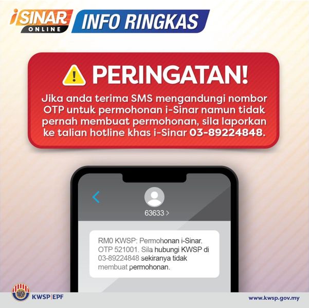 iSinar: Hati-Hati Jika Terima SMS OTP Tetapi Tidak Pernah Buat Permohonan