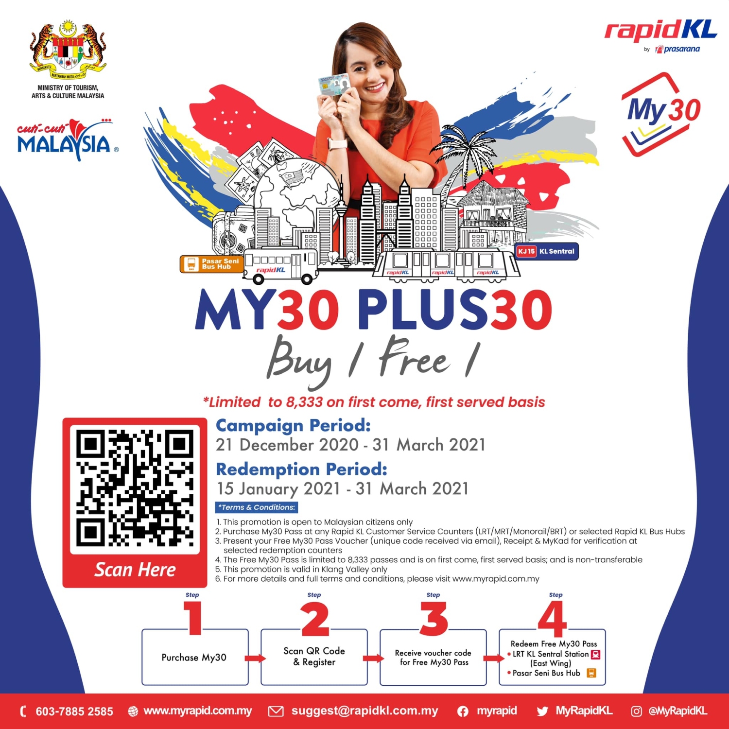 Buy 1 Free 1 MY30 RapidKL Pas Tanpa Had Naik Tren & Bas. Siapa Cepat, Dia Dapat