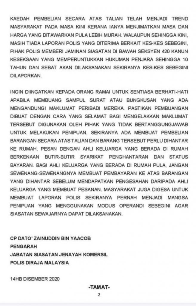 PDRM: Hati-Hati Buang Bungkusan Pos. Scammer Gunakan Maklumat Peribadi Anda