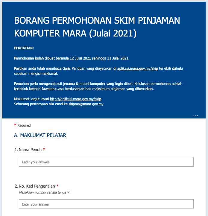 Cara Mohon Skim Pinjaman Komputer Pelajar Institusi Pendidikan MARA (SKIP)