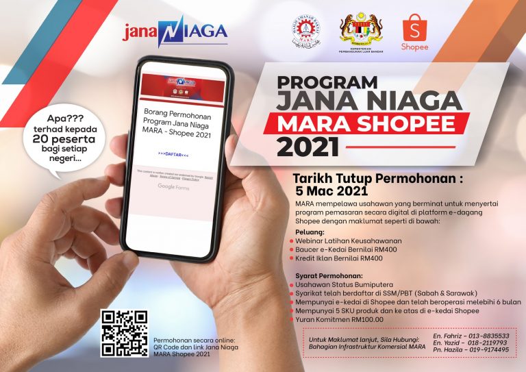 Cara Mohon Program Jana Niaga MARA Shopee 2021, Kredit Iklan RM800. Semak Syarat Permohonan Disini