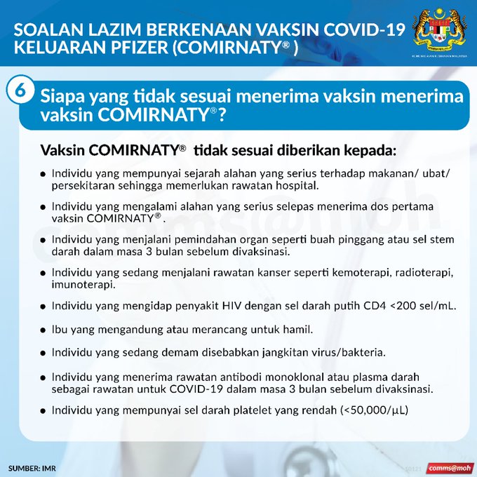 9 Golongan Tidak Sesuai Terima Vaksin Covid-19 Keluaran Pfizer Comirnaty
