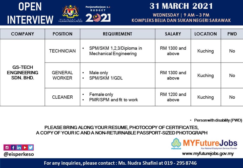 Pelbagai Jawatan Dengan Gaji Yang Lumayan Di Temuduga Terbuka PERKESO Kuching, Sarawak 31 Mac 2021. Daftar & Jangan Terlepas Peluang!