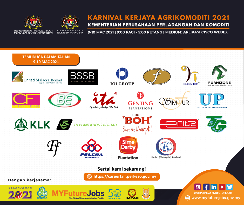 Karnival Kerjaya Agrikomoditi 2021, MyFutureJobs PERKESO. Lebih 500 Kekosongan Jawatan Menanti Anda