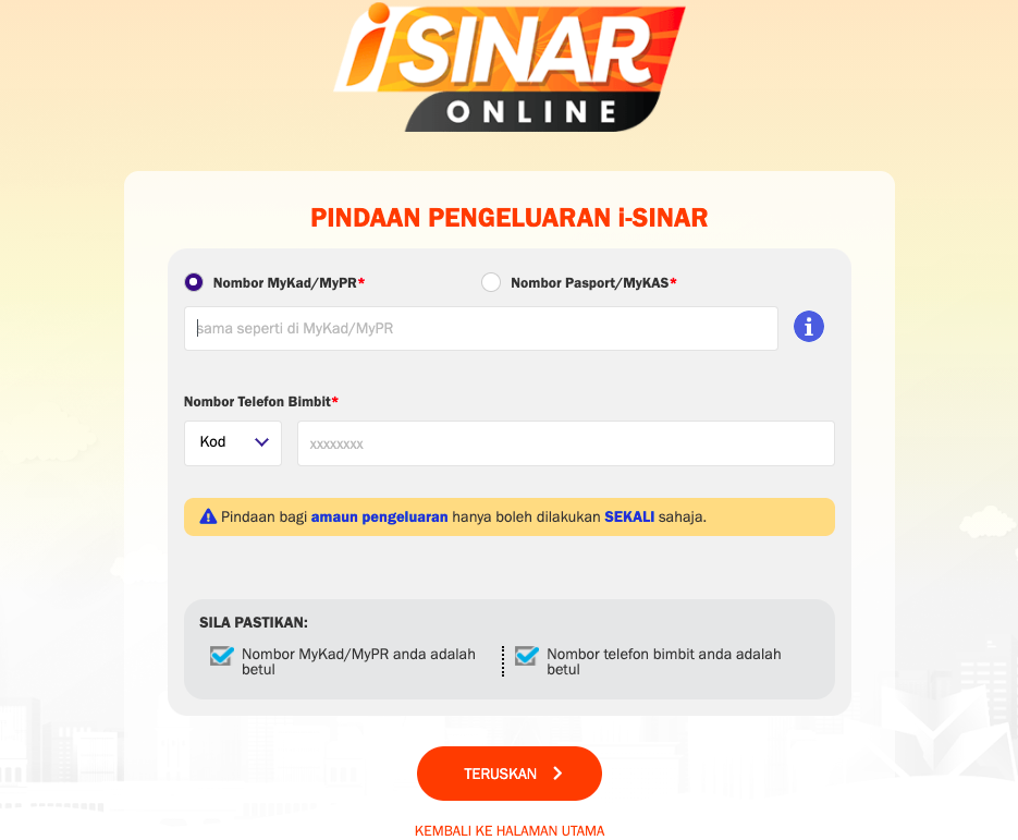 Cara Tukar Amaun Pengeluaran iSinar Mengikut Had Pengeluaran