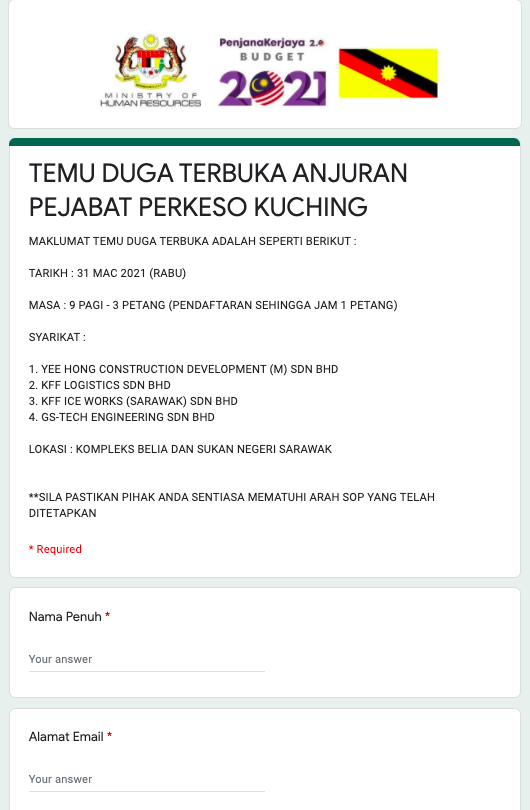 Pelbagai Jawatan Dengan Gaji Yang Lumayan Di Temuduga Terbuka PERKESO Kuching, Sarawak 31 Mac 2021. Daftar & Jangan Terlepas Peluang!