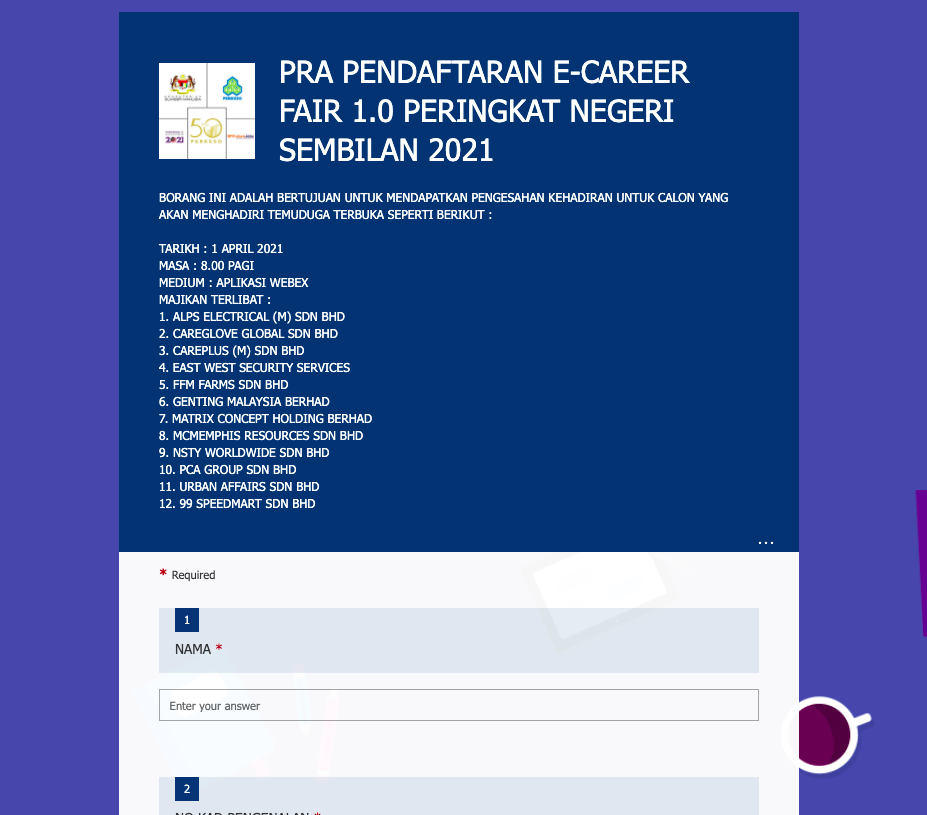 Temuduga e-Career Fair 1.0 Peringkat Negeri Sembilan 2021 Anjuran PERKESO. Jom Daftar Sekarang!