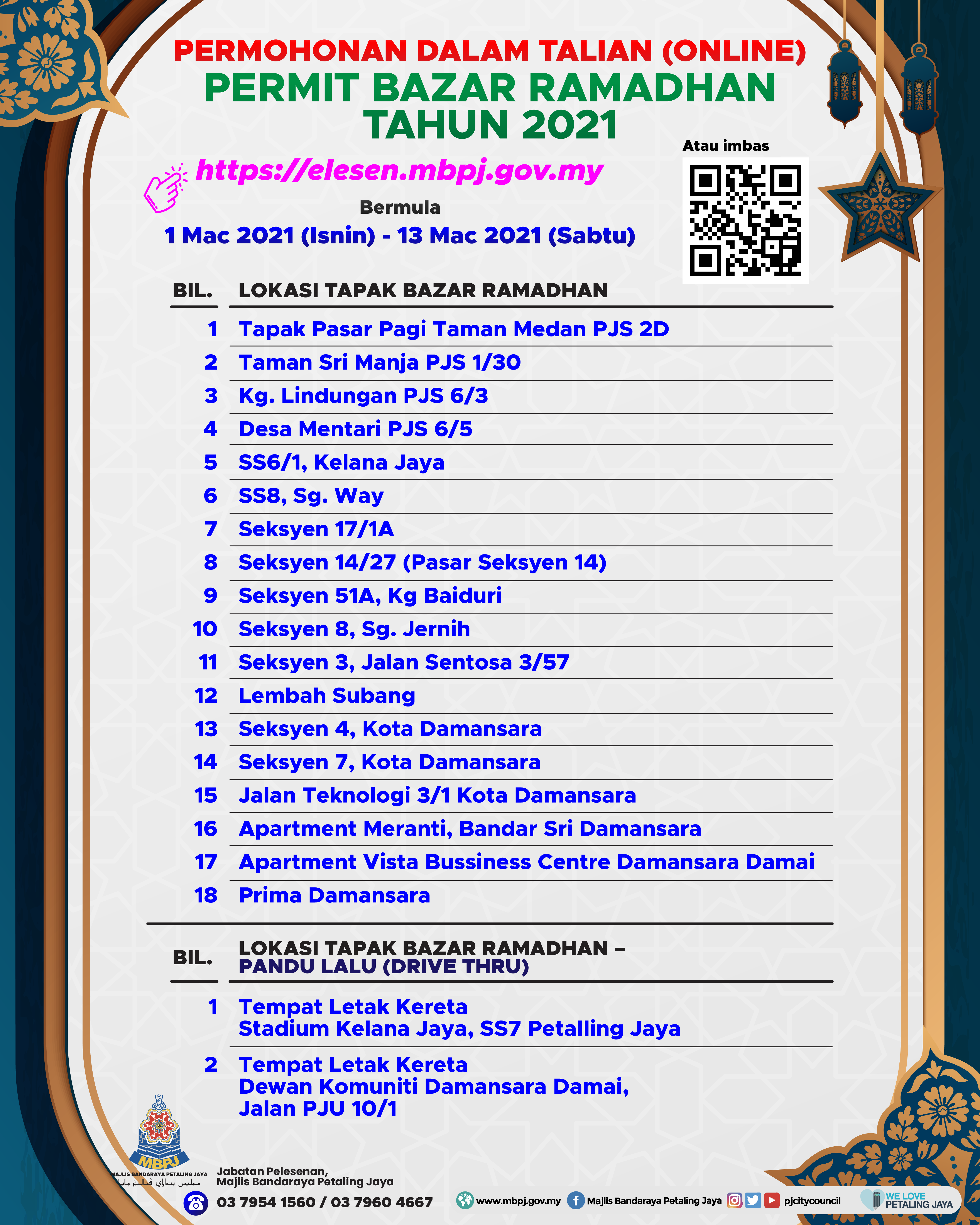 Permohonan Permit Bazar Ramadan MBPJ Secara Online. Semak 20 Lokasi Yang Dibenarkan