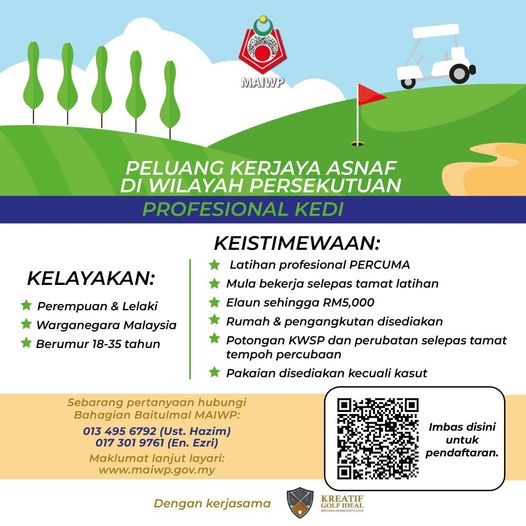 Kursus Golf Sebagai Profesional Kedi Untuk Asnaf MAIWP. Elaun Sehingga RM5,000 Selepas Tamat Latihan