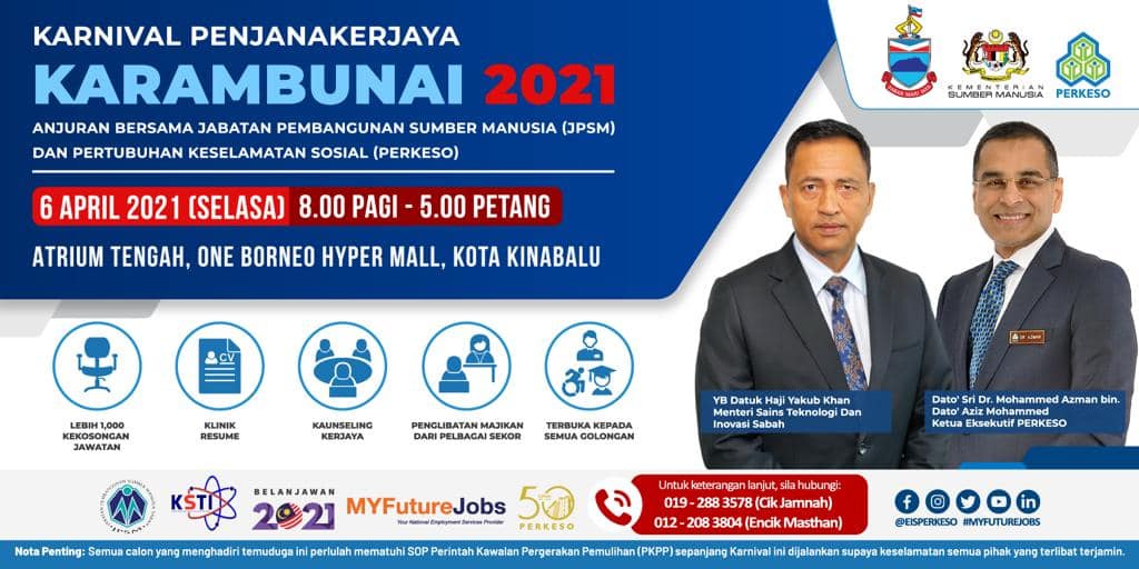 Lebih 1,000 Kekosongan Jawatan Di Karnival PenjanaKerjaya Karambunai 2021. Jom Daftar & Sertai Sekarang!