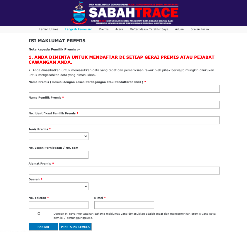 Cara Daftar Pelbagai Majlis & Pemilik Premis Perniagaan Melalui SabahTrace