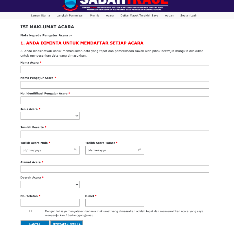 Cara Daftar Pelbagai Majlis & Pemilik Premis Perniagaan Melalui SabahTrace