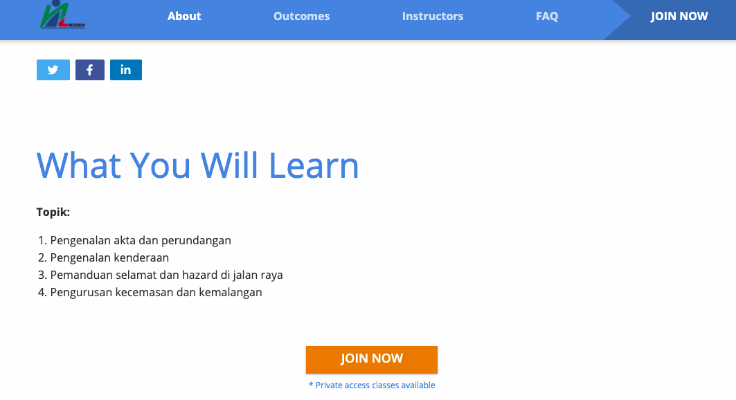 Percuma!Program Latihan Atas Talian Induksi Keselamatan Pemanduan Berhemah Industri E-Hailing NIOSH