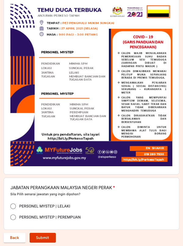 Temuduga Terbuka Pembanci Jabatan Perangkaan Malaysia Negeri Perak Anjuran PERKESO Tapah