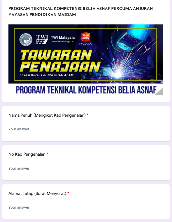 Cara Mohon Program Teknikal Kompetensi Belia Asnaf Yayasan Pendidikan MAIDAM