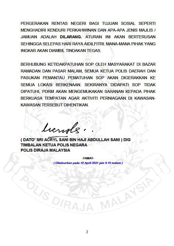 Syarat Terkini Rentas Negeri, Hanya 6 Alasan Ini Dibenarkan PDRM