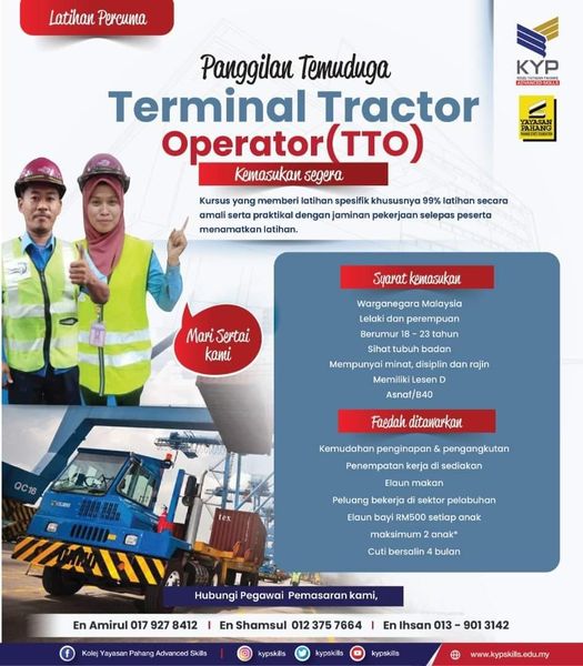 Panggilan Temuduga Terminal Tractor Operator (TTO), Kemasukan Segera!