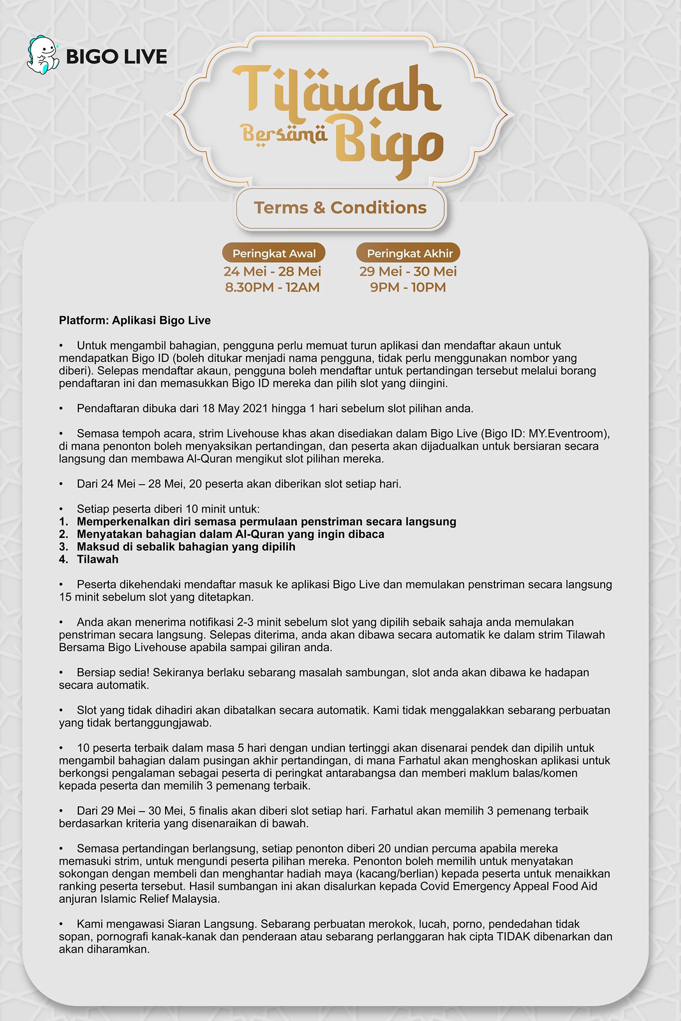 Hadiah Sehingga RM3,000 Bagi Pertandingan Tilawah Bersama Bigo. Jom Sertai Sekarang