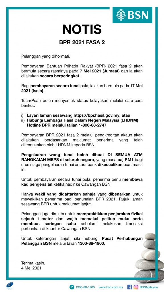 Tarikh Pembayaran Tunai BPR 2021 Fasa 2 & Cara Semakan Nombor Baucer