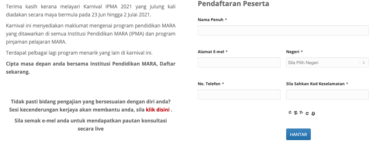Karnival Institusi Pendidikan MARA (IPMA) 2021 Untuk Lepasan SPM/STPM/STAM. Dapatkan Surat Tawaran & Pinjaman Pelajaran MARA Disini