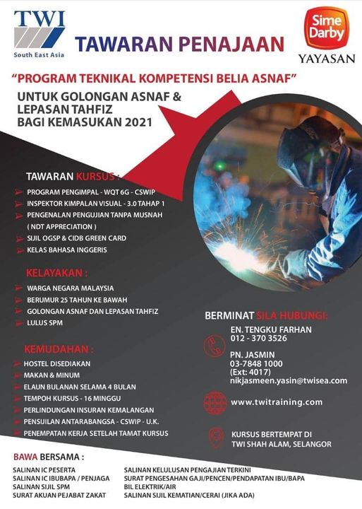 Golongan Asnaf & Lepasan Tahfiz Lepasan SPM Ditawarkan Untuk Mohon Program Teknikal Kompetensi Belia Asnaf. Mohon Sekarang!