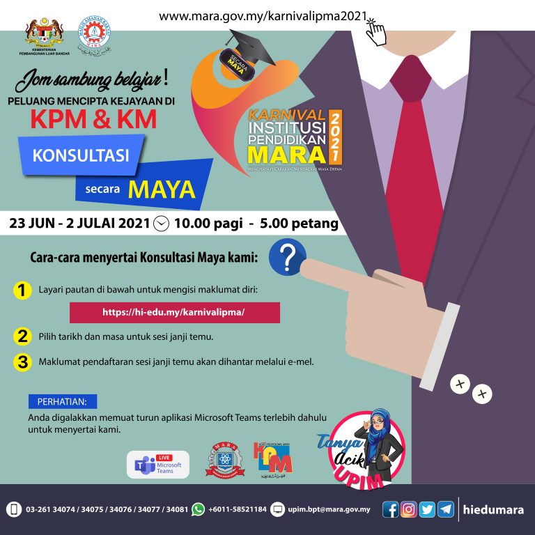 Karnival Institusi Pendidikan MARA (IPMA) 2021 Untuk Lepasan SPM/STPM/STAM. Dapatkan Surat Tawaran & Pinjaman Pelajaran MARA Disini