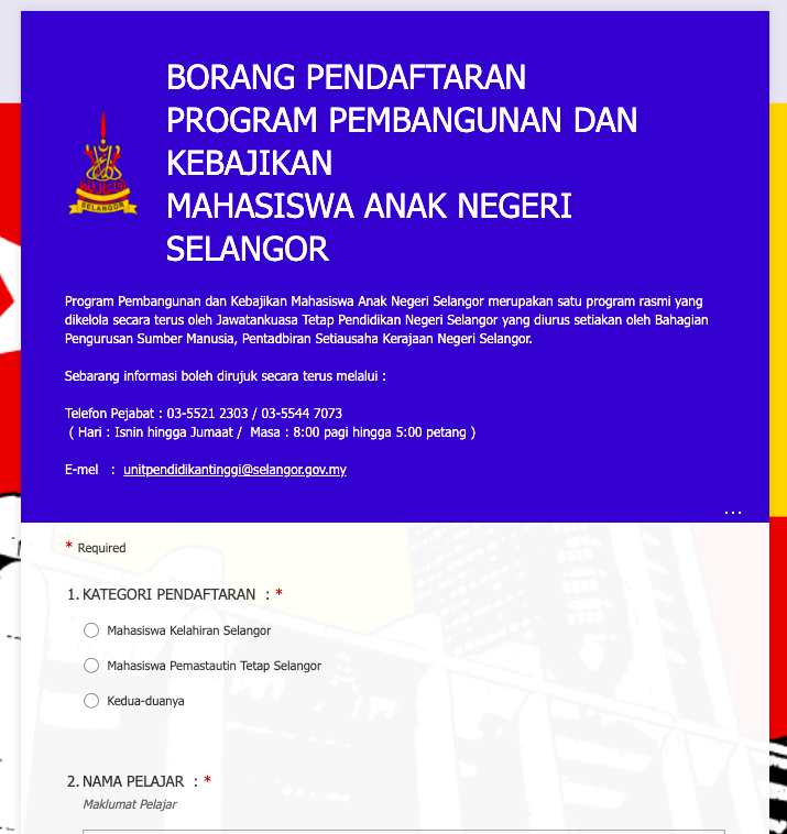 Syarat Kelayakan Bantuan Mahasiswa Selangor, Bantuan IPT Barang Makanan. Mohon Disini
