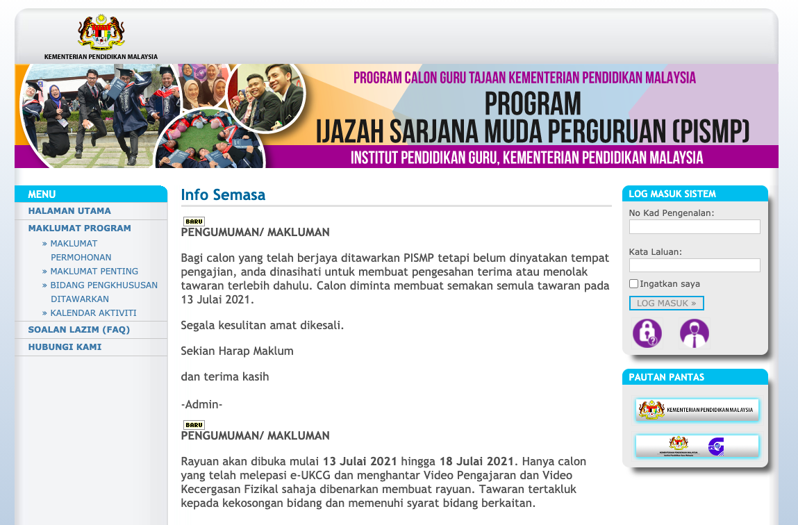 Permohonan PISMP & Program Penghantaran Pelajar Cemerlang Ke Luar Negara (PPC) Serta Program Matrikulasi KPM Dah Boleh Buat Semakan