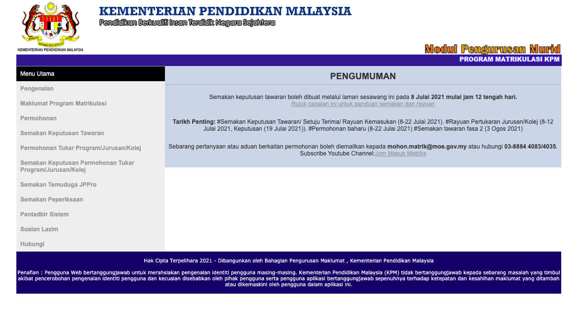 Permohonan PISMP & Program Penghantaran Pelajar Cemerlang Ke Luar Negara (PPC) Serta Program Matrikulasi KPM Dah Boleh Buat Semakan