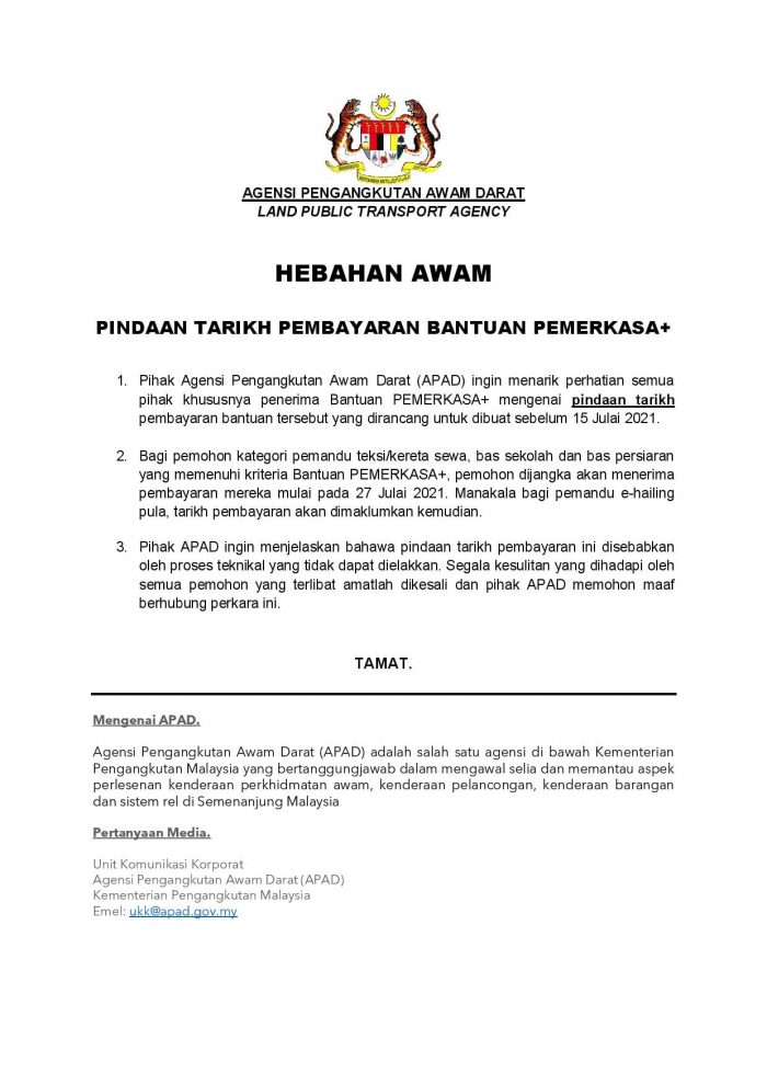 Tarikh Bayaran Pemerkasa Tambahan Pemandu Teksi E Hailing Rm