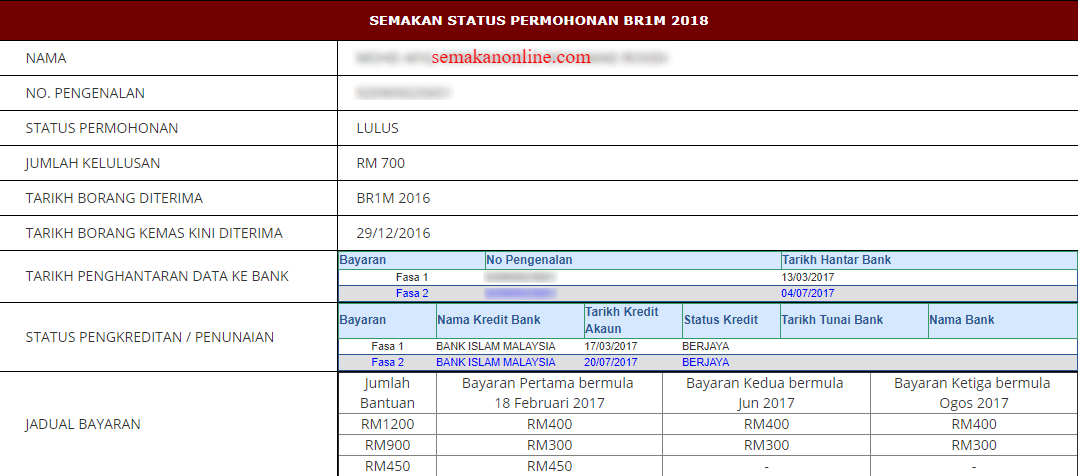 Br1m 2018 Jadual Pembayaran Semakan Status Permohonan Online