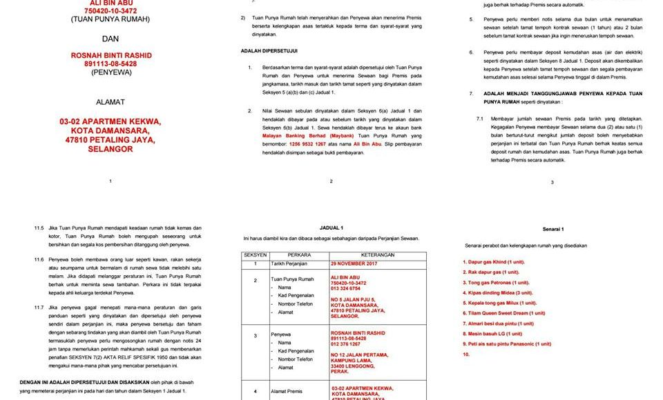 surat perjanjian sewa rumah 2018