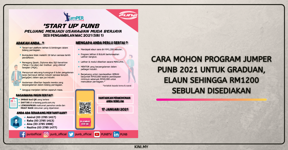 Cara Mohon Program JUMPER PUNB 2021 Untuk Graduan, Elaun Sehingga RM1200 Sebulan Disediakan