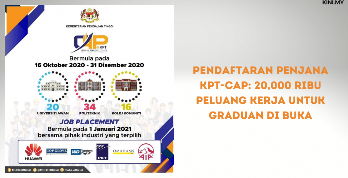 Pendaftaran PENJANA KPT-CAP: 20,000 Ribu Peluang Kerja Untuk Graduan Di Buka