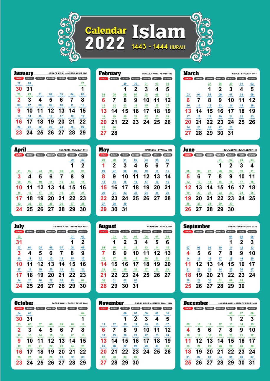 Kalendar Islam Malaysia 2022M / 1443-1444H & Tarikh Penting