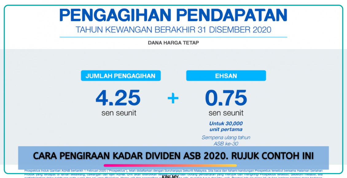 Cara Pengiraan Kadar Dividen ASB 2020. Rujuk Contoh Ini