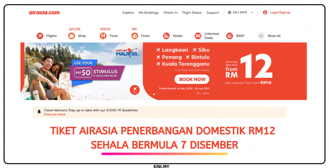 Tiket AirAsia Penerbangan Domestik RM12 Sehala Bermula 7 Disember