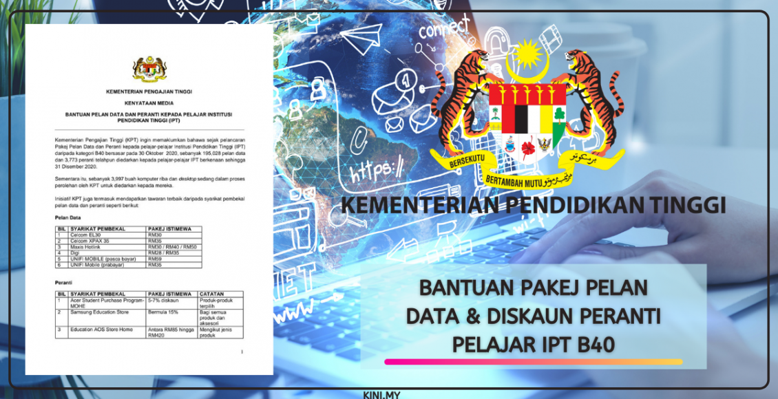 Bantuan Pakej Pelan Data & Diskaun Peranti Pelajar IPT B40