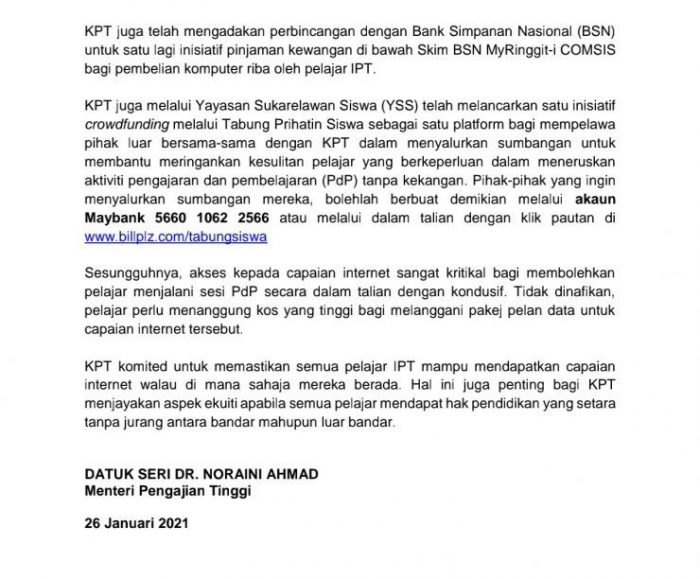 Bantuan Pakej Pelan Data & Diskaun Peranti Pelajar IPT B40