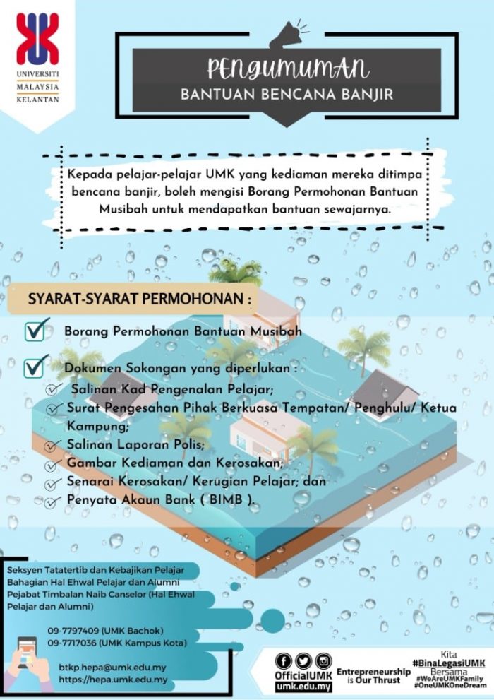Bantuan Bencana Banjir / Bantuan Musibah Pelajar UMK. Semak Cara Mohon