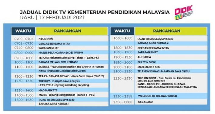 Didiktv Kpm Rujuk Jadual Siaran Bermula 17 Februari 2022 