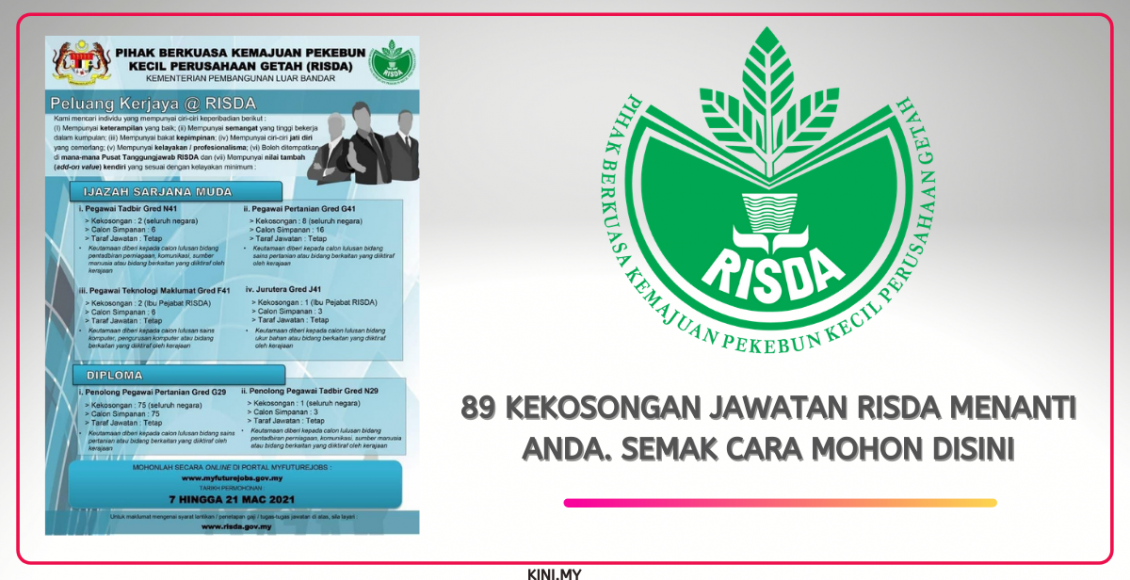 89 Kekosongan Jawatan RISDA Menanti Anda. Semak Cara Mohon Disini