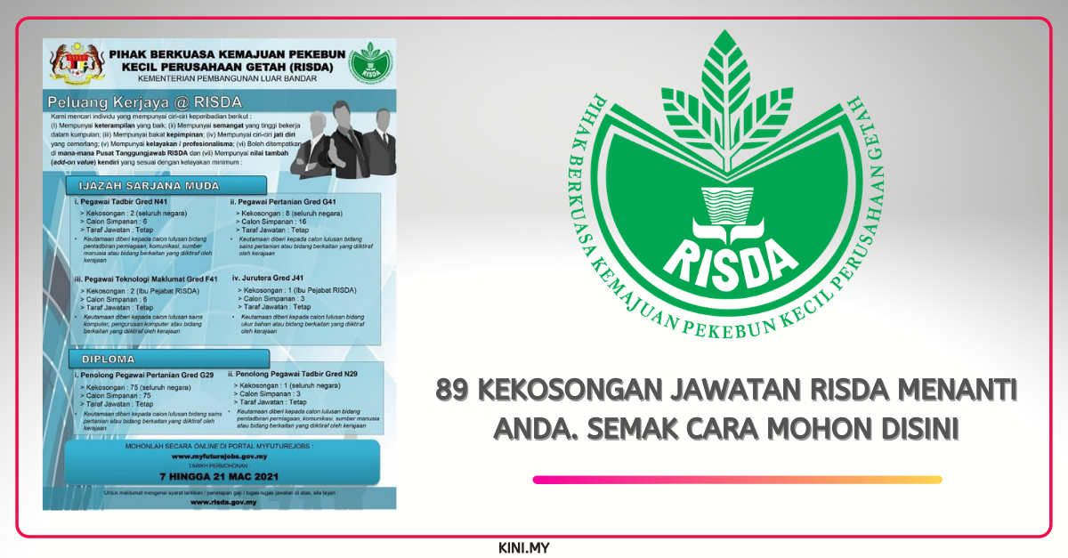 89 Kekosongan Jawatan RISDA Menanti Anda. Semak Cara Mohon Disini