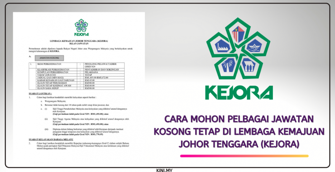 Cara Mohon Pelbagai Jawatan Kosong Tetap Di Lembaga Kemajuan Johor Tenggara (KEJORA)