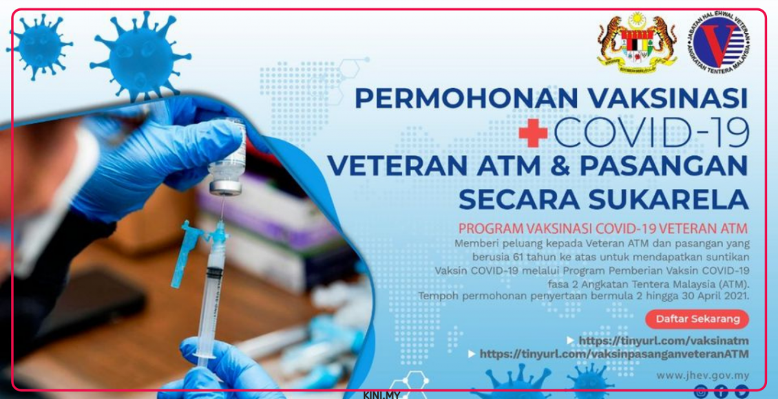 Permohonan Vaksinasi Covid-19 Veteran ATM & Pasangan Secara Sukarela