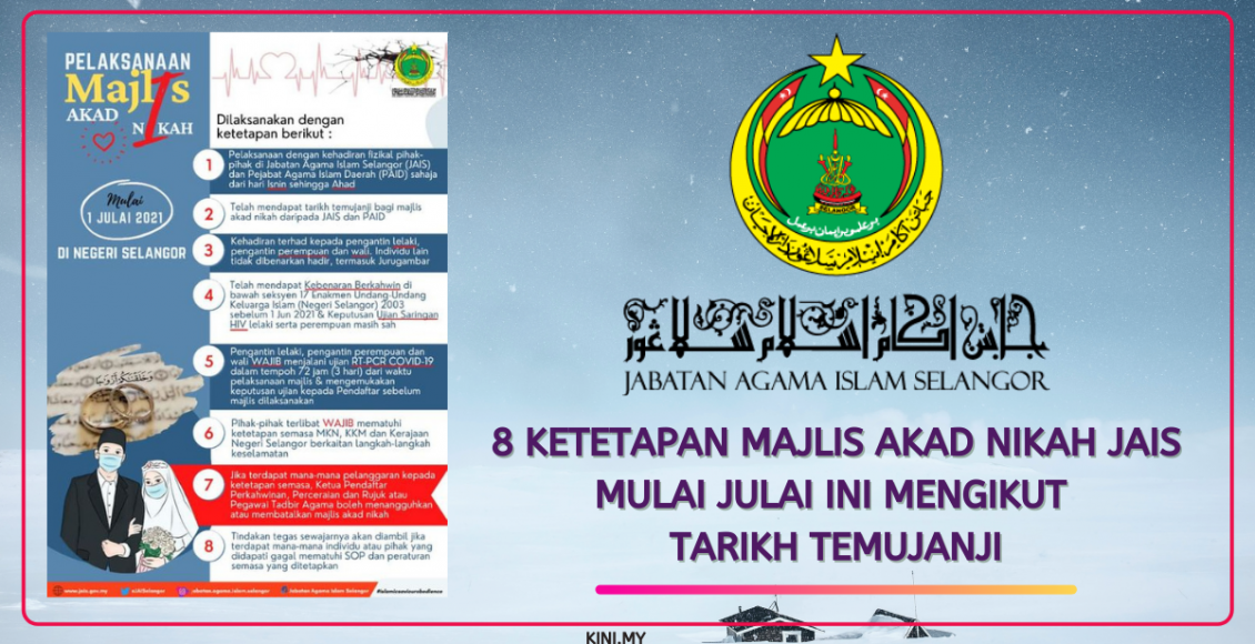 8 Ketetapan Majlis Akad Nikah JAIS Mulai Julai Ini Mengikut Tarikh Temujanji
