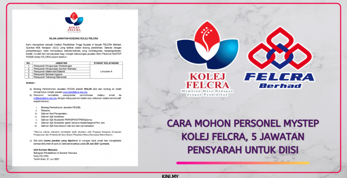 Cara Mohon Personel MySTEP Kolej FELCRA, 5 Jawatan Pensyarah Untuk Diisi
