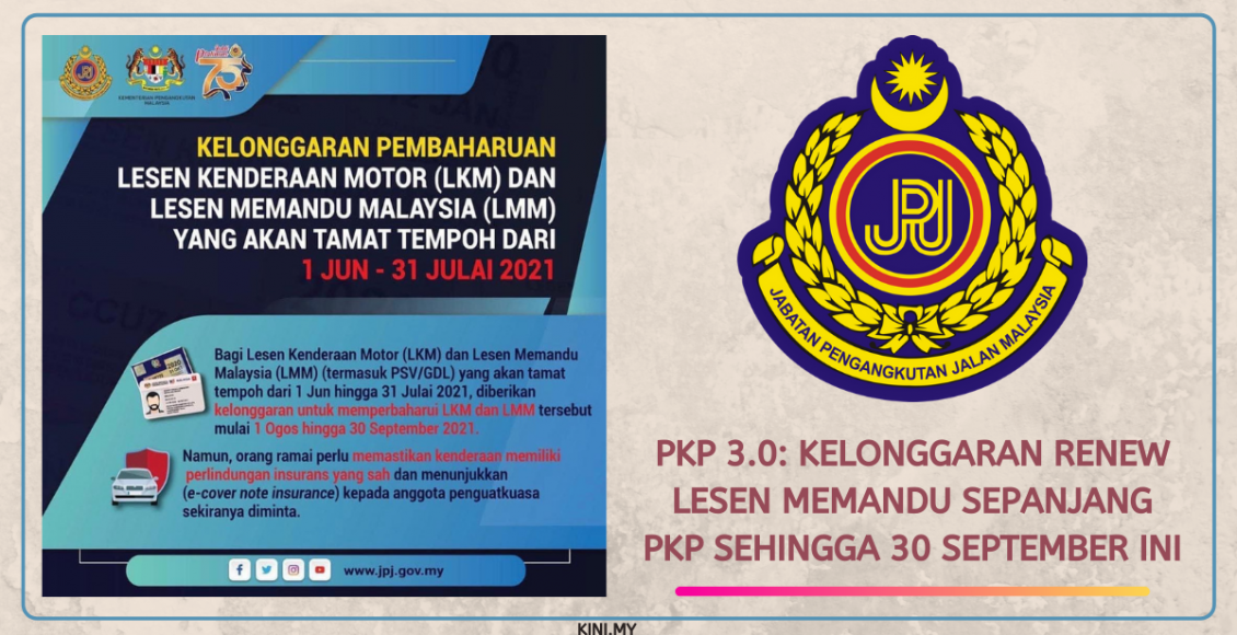 PKP 3.0: Kelonggaran Renew Lesen Memandu Sepanjang PKP Sehingga 30 September Ini
