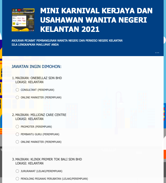 Lebih 1,500 Kekosongan Jawatan Ditawarkan Di Program Mini Karnival Kerjaya & Usahawan Wanita Negeri Kelantan